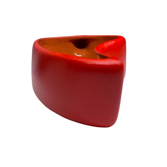 Red Chili Pepper Dip Bowl And Spoon Dish Clay Art Hand Painted Salsa Bowl - Picture 6 of 14